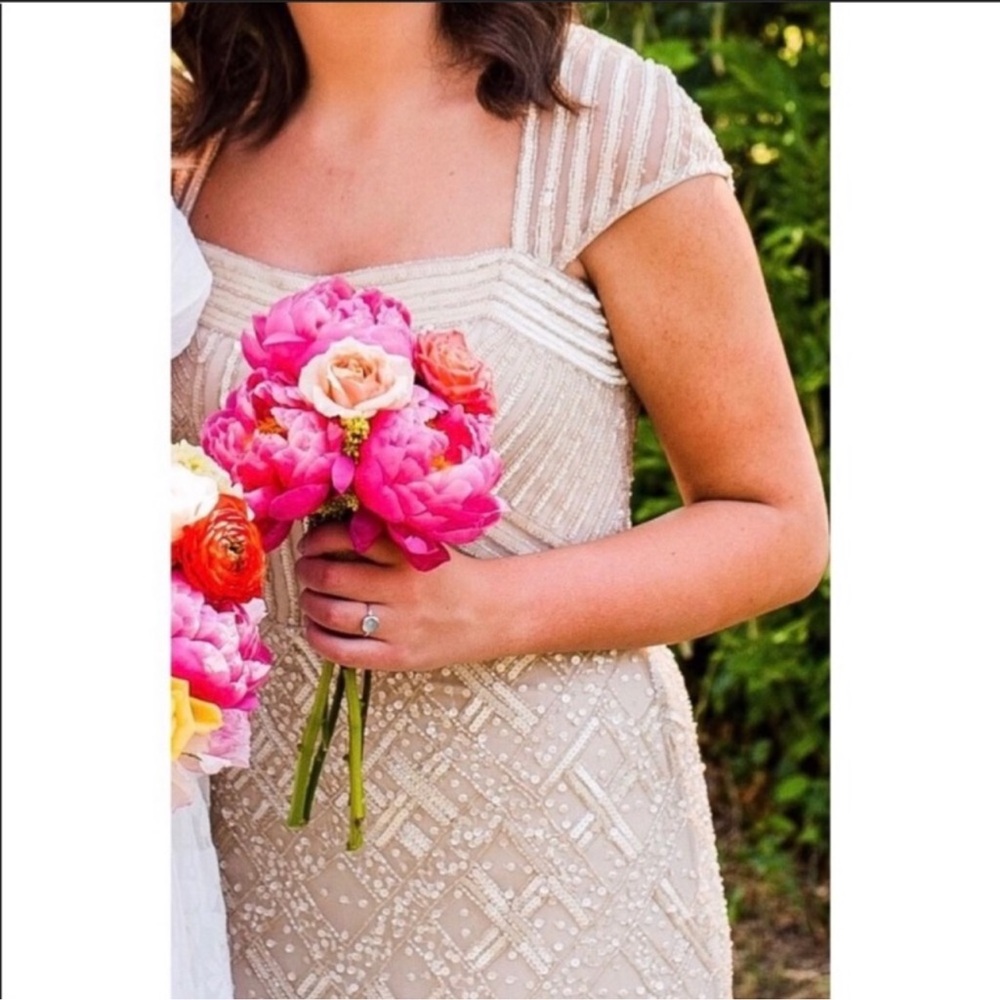 Adrianna papell cap sleeves sweetheart neckline beaded long gown - Picture 2 of 8